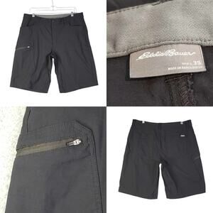 Eddie Bauer Shorts Cargo Men’s Size 35 Black Hiking Stretch Nylon Zip Pockets